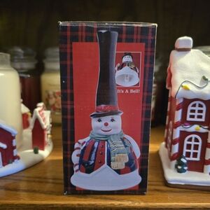 Giftco Inc Christmas Snowman Ceramic Bisque Hand Bell Decoration Vintage.